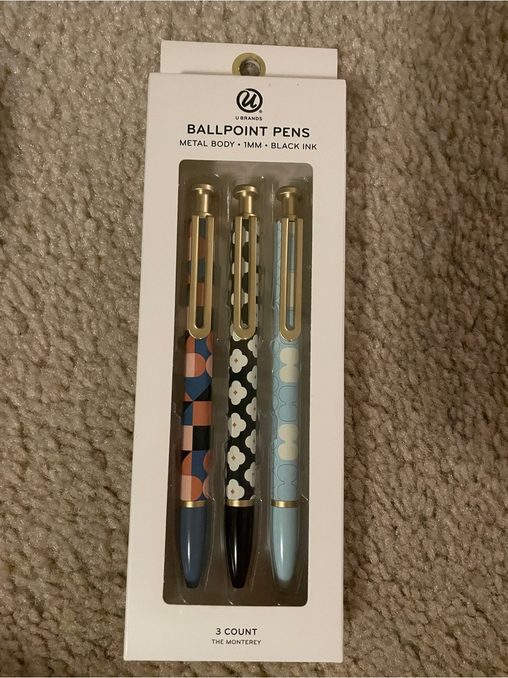 Blue Patterned Metal Ballpoint Pens - 3 Pack